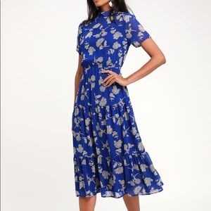 NWT Floral Dressed Up Royal Blue Floral Print Midi Dress